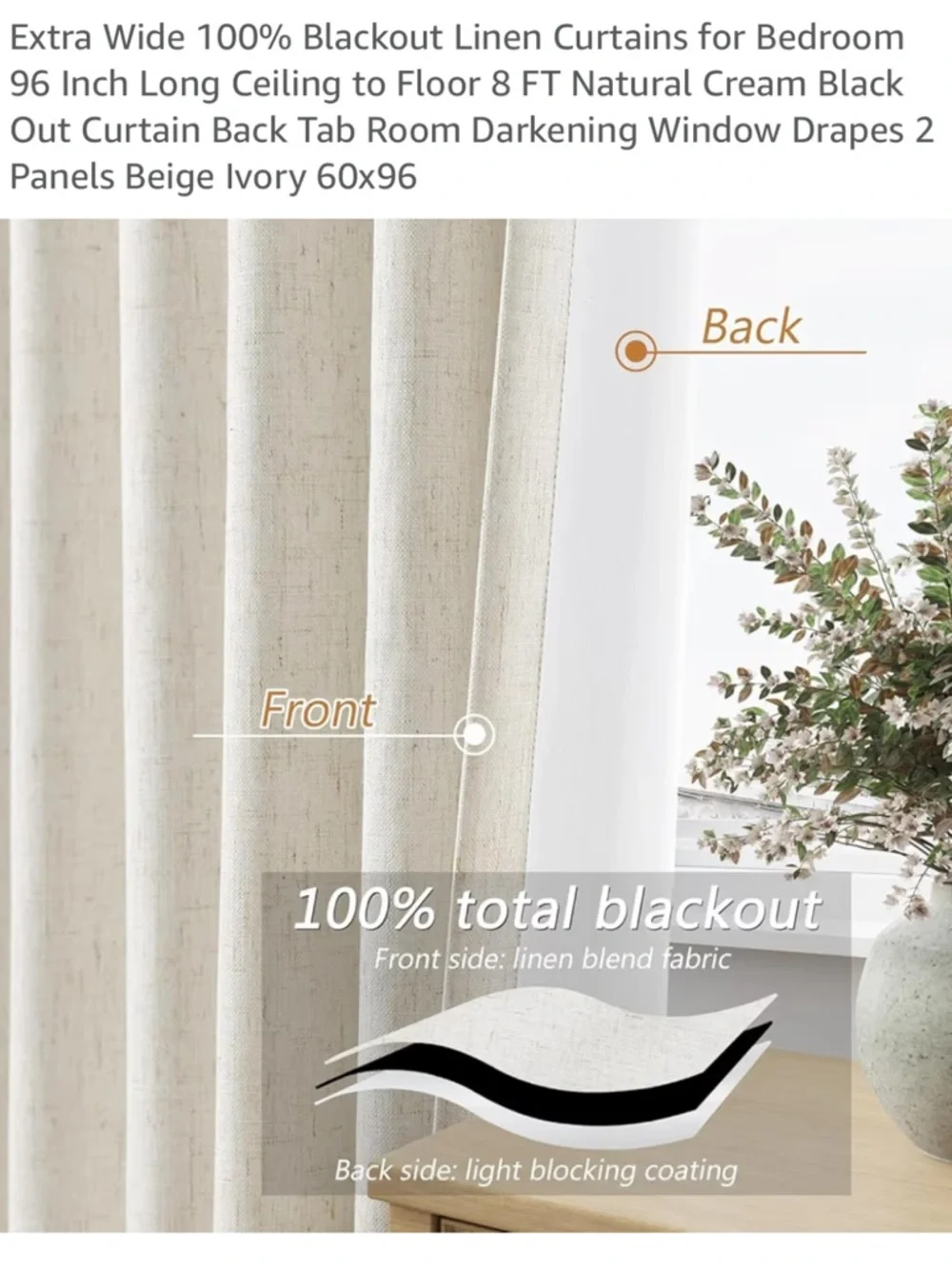 Extra Wide 100% Blackout Curtain - cream - 60x96